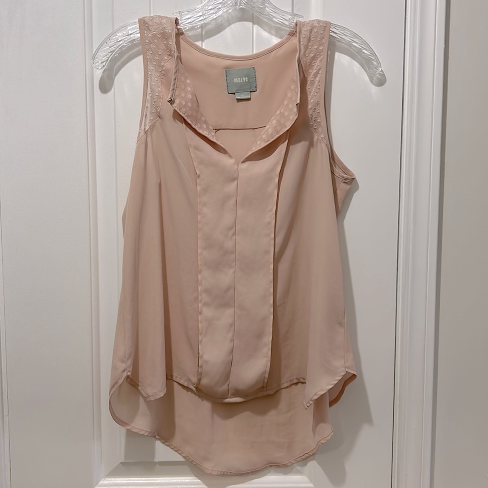 Anthropologie Maeve Ballerina light pink sleeveless flowy tank top blouse w lace